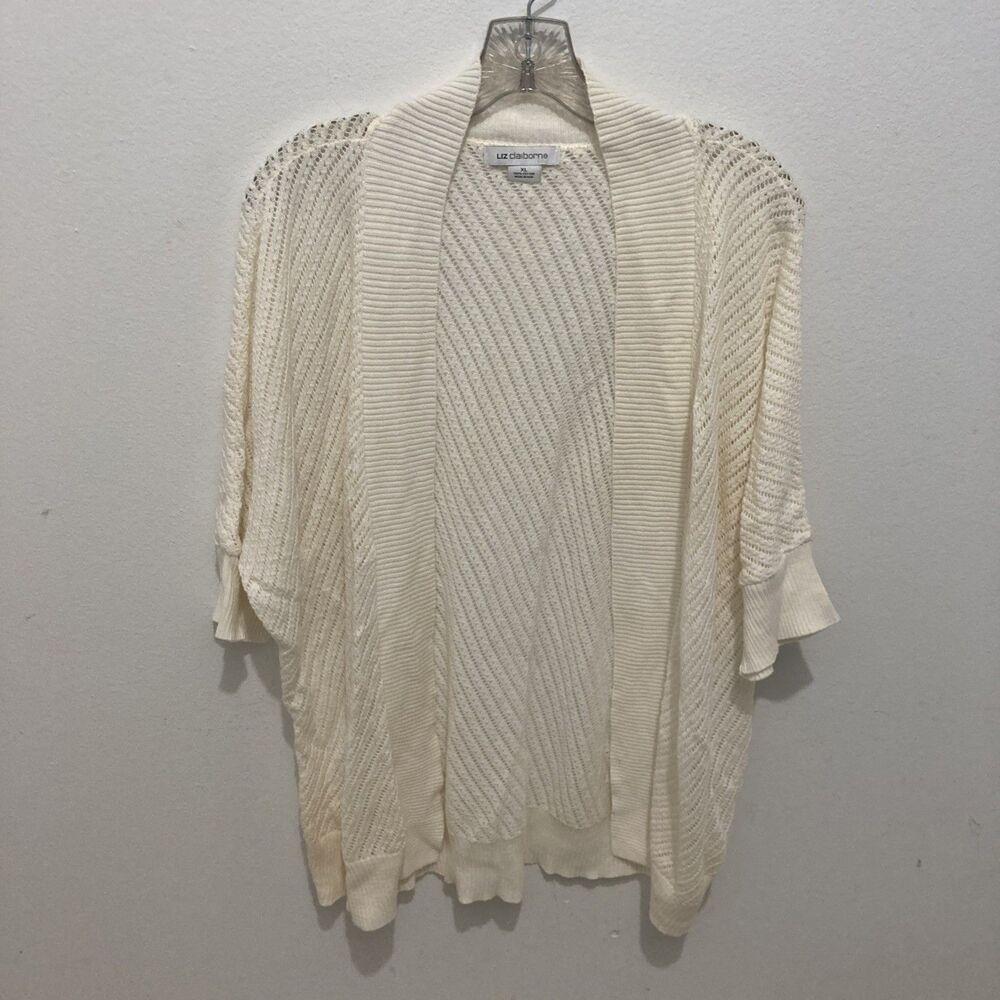 LIZ CLAIBORNE white short Dolman sleeve open front light weight cardigan XL